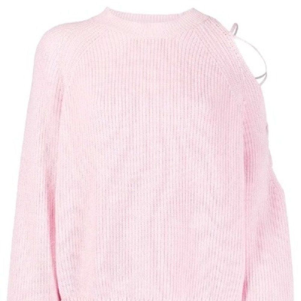 PINKO WAFFLE KNIT JUMPER IN PINK ONe Shoulder Lace UP